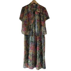 VTG Tank Maxi Dress + Button Up Top Twinnie Set Multi Floral Cottagecore Fairy